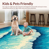 Ultra Soft Area Rug, Non Slip, Stain Resistant, Washable Area Rugs for Living Room, Bedroom, Coastal Blue Ocean Wave Living Room Rug(Blue)