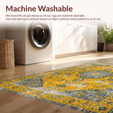Ultra Soft Area Rug, Non Slip, Stain Resistant, Washable Area Rugs for Living Room, Bedroom, Elegant Vintage Medallion Aesthetic(Yellow)