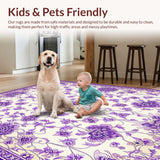 Ultra Soft Area Rug, Non Slip, Stain Resistant, Washable Area Rugs for Living Room, Bedroom, Fresh Purple Blossom Artistry(Ivory)