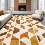 Ultra Soft Area Rug, Non Slip, Stain Resistant, Washable Area Rugs for Living Room, Bedroom, Canyon Winds Collection Angular Shapes in Warm Colors(Brown)
