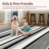 Ultra Soft Area Rug, Non Slip, Stain Resistant, Washable Area Rugs for Living Room, Bedroom, Contemporary Linear Art Rug with Striped Motif and Monochrome Appeal(Black)