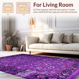 Ultra Soft Area Rug, Non Slip, Stain Resistant, Washable Area Rugs for Living Room, Bedroom, Rustic Floral Vintage Aesthetic(Purple)