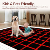 Ultra Soft Area Rug, Non Slip, Stain Resistant, Washable Area Rugs for Living Room, Bedroom, Contemporary Black and White Design(Red)