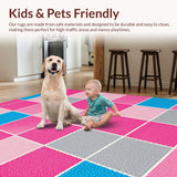 Ultra Soft Area Rug, Non Slip, Stain Resistant, Washable Area Rugs for Living Room, Bedroom, Vibrant Pastel Game Tile Visuals(Pink)