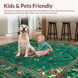 Ultra Soft Area Rug, Non Slip, Stain Resistant, Washable Area Rugs for Living Room, Bedroom, Rustic Warm Toned Tribal Motif(Green)