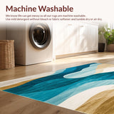 Ultra Soft Area Rug, Non Slip, Stain Resistant, Washable Area Rugs for Living Room, Bedroom, Coastal Journey Area Dark Blue Beige Wave Abstract(Blue)