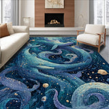 Ultra Soft Area Rug, Non Slip, Stain Resistant, Washable Area Rugs for Living Room, Bedroom, Marine Octopus Illusion Rug with Nautical Whale Motifs and 3D Ocean Swirl Art(Blue)