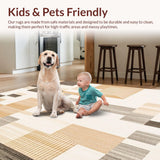 Ultra Soft Area Rug, Non Slip, Stain Resistant, Washable Area Rugs for Living Room, Bedroom, Woven Area Ivory & Brown Abstract Geometric Design(Beige)