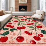 Ultra Soft Area Rug, Non Slip, Stain Resistant, Washable Area Rugs for Living Room, Bedroom, Coquette Pink Bow Fruit Burst Rug with Cherry Motif and Non Slip Design(Pink)