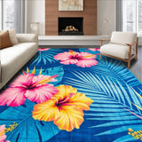 Ultra Soft Area Rug, Non Slip, Stain Resistant, Washable Area Rugs for Living Room, Bedroom, Vibrant Tropical Floral Motif(Blue)