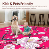 Ultra Soft Area Rug, Non Slip, Stain Resistant, Washable Area Rugs for Living Room, Bedroom, Charming Floral Watercolor Aesthetic(Pink)