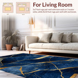Ultra Soft Area Rug, Non Slip, Stain Resistant, Washable Area Rugs for Living Room, Bedroom, Minimalist Navy Gold Fusion Style(Blue)