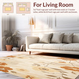 Ultra Soft Area Rug, Non Slip, Stain Resistant, Washable Area Rugs for Living Room, Bedroom, Chic Low Pile Area Featuring Abstract Floral Motifs in Warm Tones(Beige)
