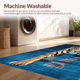 Ultra Soft Area Rug, Non Slip, Stain Resistant, Washable Area Rugs for Living Room, Bedroom, Modern Dark Blue Animal Motif(Orange)