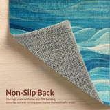 Ultra Soft Area Rug, Non Slip, Stain Resistant, Washable Area Rugs for Living Room, Bedroom, Artistic Ocean Wave Area Rug with Vintage Trellis Design Elements(Blue)