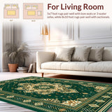 Ultra Soft Area Rug, Non Slip, Stain Resistant, Washable Area Rugs for Living Room, Bedroom, Cultural Vibrant Floral Embroidery(Green)