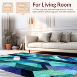 Ultra Soft Area Rug, Non Slip, Stain Resistant, Washable Area Rugs for Living Room, Bedroom, Modern Abstract Teal Rug: Geometric Ombre Carpet Design(Blue)