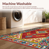 Ultra Soft Area Rug, Non Slip, Stain Resistant, Washable Area Rugs for Living Room, Bedroom, Elegant Ethnic Colorful Design(Red)