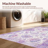 Ultra Soft Area Rug, Non Slip, Stain Resistant, Washable Area Rugs for Living Room, Bedroom, Pastel Round Flower Motif Delight(White)