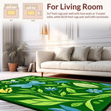 Ultra Soft Area Rug, Non Slip, Stain Resistant, Washable Area Rugs for Living Room, Bedroom, Vibrant Nature-Inspired Bug Motif(Green)