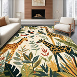 Ultra Soft Area Rug, Non Slip, Stain Resistant, Washable Area Rugs for Living Room, Bedroom, Adventurous Jungle Animal Print Ideal for Children Play Areas(Ivory)