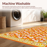 Ultra Soft Area Rug, Non Slip, Stain Resistant, Washable Area Rugs for Living Room, Bedroom, Vibrant Floral Daisy Motif(Orange)