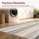 Ultra Soft Area Rug, Non Slip, Stain Resistant, Washable Area Rugs for Living Room, Bedroom, Boho Chic Area with Tribal Inspired Stripes and Muted Sand Accents(Gray)