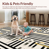 Ultra Soft Area Rug, Non Slip, Stain Resistant, Washable Area Rugs for Living Room, Bedroom, Modern Contrast Layered Stripe Rug Featuring Alternating Black and White Bands(Black)