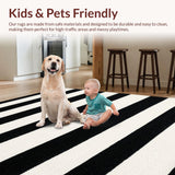 Ultra Soft Area Rug, Non Slip, Stain Resistant, Washable Area Rugs for Living Room, Bedroom, Contemporary Stripe Woven Rug Entry Way Mat(Black)