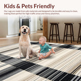 Ultra Soft Area Rug, Non Slip, Stain Resistant, Washable Area Rugs for Living Room, Bedroom, Rustic Warm Toned Linear Design(Beige)