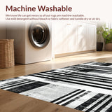 Ultra Soft Area Rug, Non Slip, Stain Resistant, Washable Area Rugs for Living Room, Bedroom, Contemporary Stripe Rug with Graphic Rhythm and Abstract Linework Accents(Black)