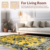 Ultra Soft Area Rug, Non Slip, Stain Resistant, Washable Area Rugs for Living Room, Bedroom, Rustic Vintage Symmetrical Style(Gold)