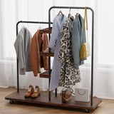 ODIKA Industrial Millwork Rolling Garment Rack with Shelving