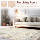 Ultra Soft Area Rug, Non Slip, Stain Resistant, Washable Area Rugs for Living Room, Bedroom, Minimalist Distressed Ogee Style(Beige)