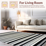 Ultra Soft Area Rug, Non Slip, Stain Resistant, Washable Area Rugs for Living Room, Bedroom, Monochrome Linear Layered Rug with Bold Black and White Contrast Stripes(Black)