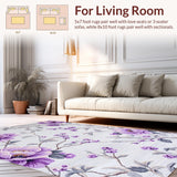 Ultra Soft Area Rug, Non Slip, Stain Resistant, Washable Area Rugs for Living Room, Bedroom, Rustic White Blossom Aesthetic(Purple)