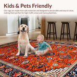 Ultra Soft Area Rug, Non Slip, Stain Resistant, Washable Area Rugs for Living Room, Bedroom, Elegant Warm-Toned Medallion Design(Red)
