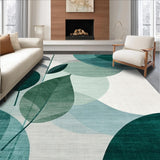 Modern Botanical Bath Rug Abstract Leaf Print for Bathroom(Teal)