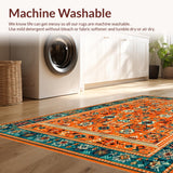 Ultra Soft Area Rug, Non Slip, Stain Resistant, Washable Area Rugs for Living Room, Bedroom, Chic Retro Symmetrical Elements(Orange)
