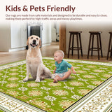 Ultra Soft Area Rug, Non Slip, Stain Resistant, Washable Area Rugs for Living Room, Bedroom, Olive Grove Green Beige Low Pile Vintage(Green)