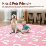 Ultra Soft Area Rug, Non Slip, Stain Resistant, Washable Area Rugs for Living Room, Bedroom, Youthful Shaggy Round Educational Flair(Pink)