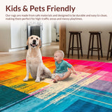 Ultra Soft Area Rug, Non Slip, Stain Resistant, Washable Area Rugs for Living Room, Bedroom, Dynamic Color Burst Abstract Motif(Orange)