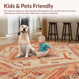 Ultra Soft Area Rug, Non Slip, Stain Resistant, Washable Area Rugs for Living Room, Bedroom, Artful Tiled Rustic Visuals(Orange)