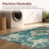 Ultra Soft Area Rug, Non Slip, Stain Resistant, Washable Area Rugs for Living Room, Bedroom, Rustic Vintage Ogee Pattern(Blue)
