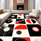 Ultra Soft Area Rug, Non Slip, Stain Resistant, Washable Area Rugs for Living Room, Bedroom, Striking Monochrome Record Design(Black)