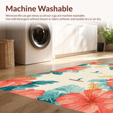 Ultra Soft Area Rug, Non Slip, Stain Resistant, Washable Area Rugs for Living Room, Bedroom, Boho Surf Beach Rug Tropical Hibiscus Print(Red)