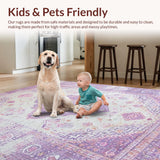 Ultra Soft Area Rug, Non Slip, Stain Resistant, Washable Area Rugs for Living Room, Bedroom, Vibrant Textured Ogee Pattern(Purple)