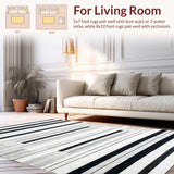 Ultra Soft Area Rug, Non Slip, Stain Resistant, Washable Area Rugs for Living Room, Bedroom, Contemporary Striped Area Rug Black and White Design Element(Black)