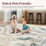 Ultra Soft Area Rug, Non Slip, Stain Resistant, Washable Area Rugs for Living Room, Bedroom, Neutral Geometric Area with Captivating Ivory Beige Design(Gray)
