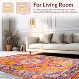 Ultra Soft Area Rug, Non Slip, Stain Resistant, Washable Area Rugs for Living Room, Bedroom, Artful Distressed Vintage Texture(Orange)